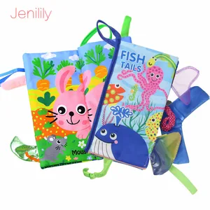 Книжка тканевая водонепроницаемая для новорожденных, Обучающая книжка из мягкой ткани с хвостом с животными, подарок для детей