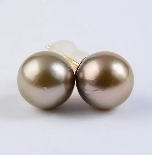 10MM Natural Color Genuine Tahitian Pearl Ear 9K Solid Yellow Gold | Украшения и аксессуары