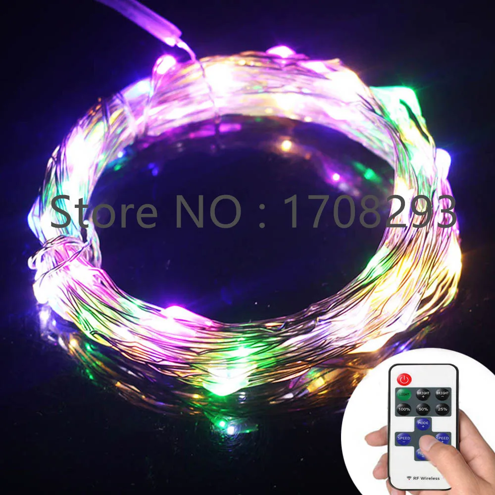 

10PCS 10m 100 Leds Silver/Copper Wire RGB LED String Lights Starry Lights Fairy lights+12V Power Adapter+Remote Control