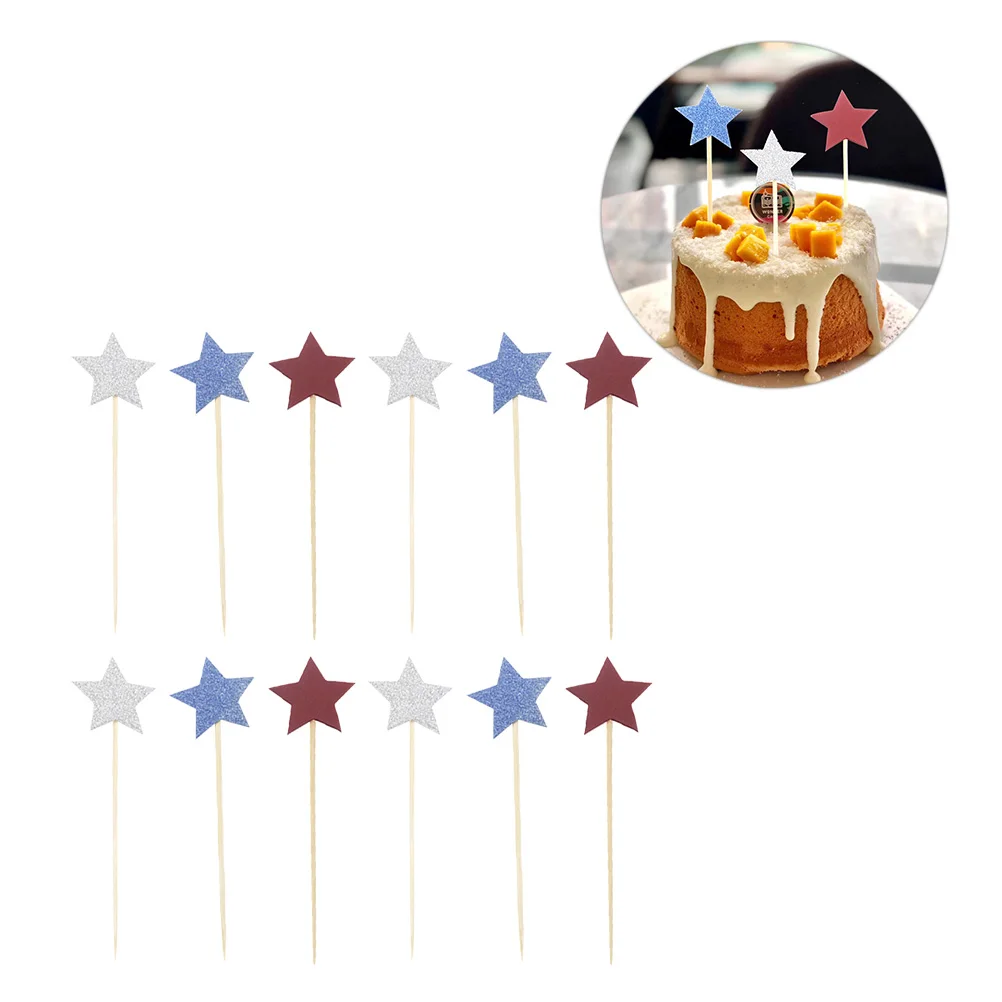 100pcs Glitter Star Cupcake Toppers Cake Topper Picks Decorative Food Independence Day 4th Of July Party Supplies Favors | Дом и сад