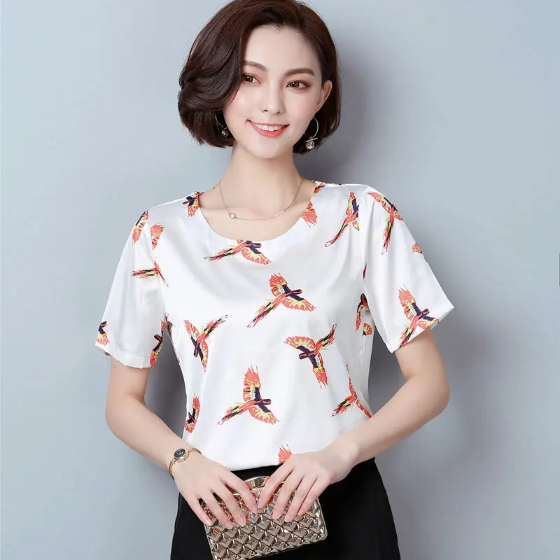 New Summer Tops Ladies 2018 Fashion Birds Print Blouses Women Short Sleeve Chiffon Blouse Shirt Casual Large Size Blusa Mujer |