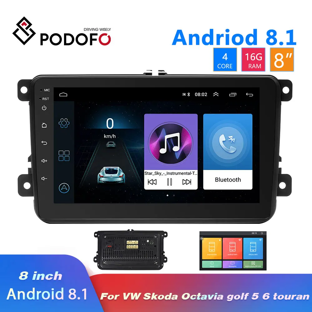 Podofo 8 &quotAndroid 1 автомобильный радиоприемник gps Navi мультимедийный плеер MP5 для VW Skoda
