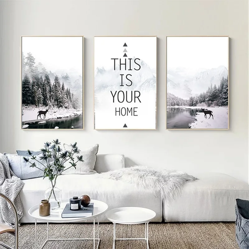 

Nordic Posters and prints Forest Winter Landscape Home Decoration Wall Art Canvas Painting Wall Pictures for Living Room Decor