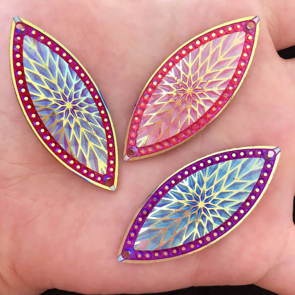 

New DIY 40pcs 20*50mm AB Resin Horse Eye Flatback Rhinestone Flower Wedding 2 Hole Button F256*10