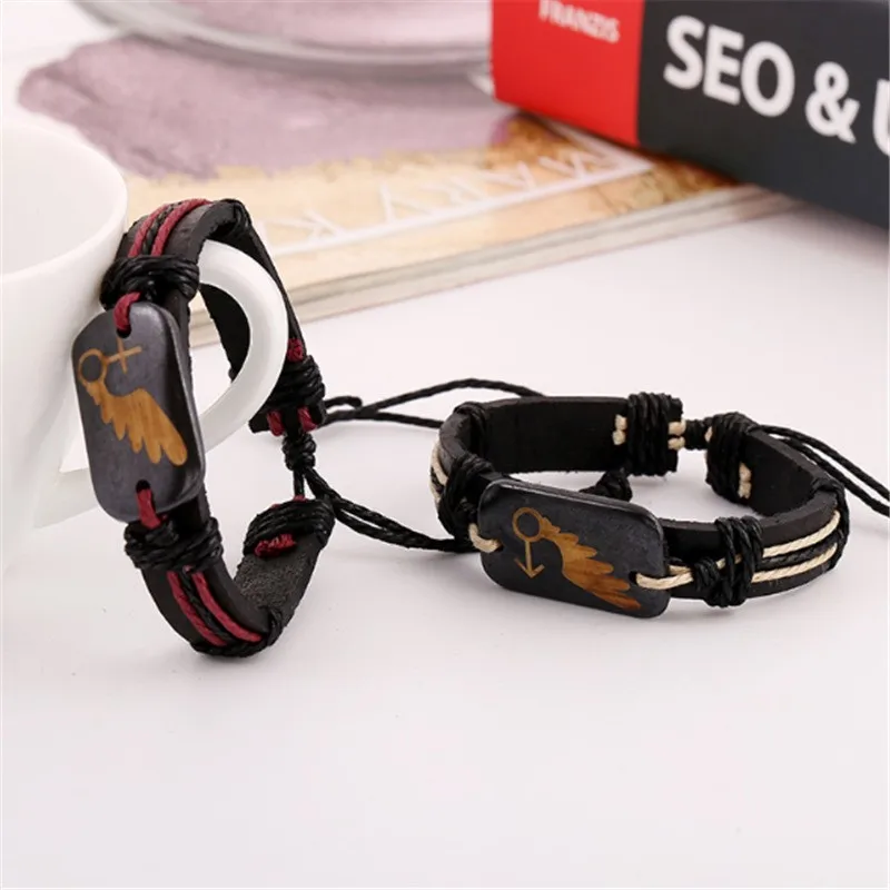 

JUJIE Handmade Genuine Leather Weaved Double Layer Man And Women lovers Bracelets Casual/Sporty Wing Leather Fashion Jewelry