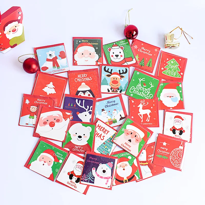 

12pcs/pack Merry Christmas New Year Mini Greeting Cards with Envelopes Blessing Postcard Birthday Letter Envelope Gift Cards