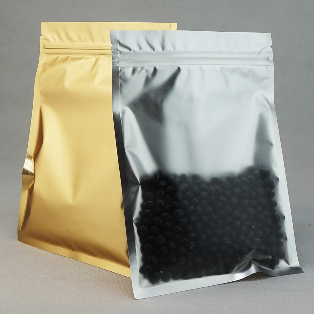 24x37 см 100 шт темно золотой алюминиевой фольги ZipLock мешки Передняя Матовая