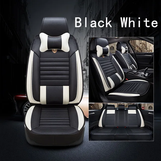 Black White Кожа Авто Универсальная автомобильная чехлы для сидений для Защитные чехлы для сидений, сшитые специально для Toyota Corolla Wish Vitz Aygo LC200 Yaris Fortuner Harrier 2010 2011 2012 2013 - Название цвета: Black White