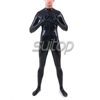 suitop latex rubber catsuit for men sexy back latex catsuit full cover suit with gloves socks