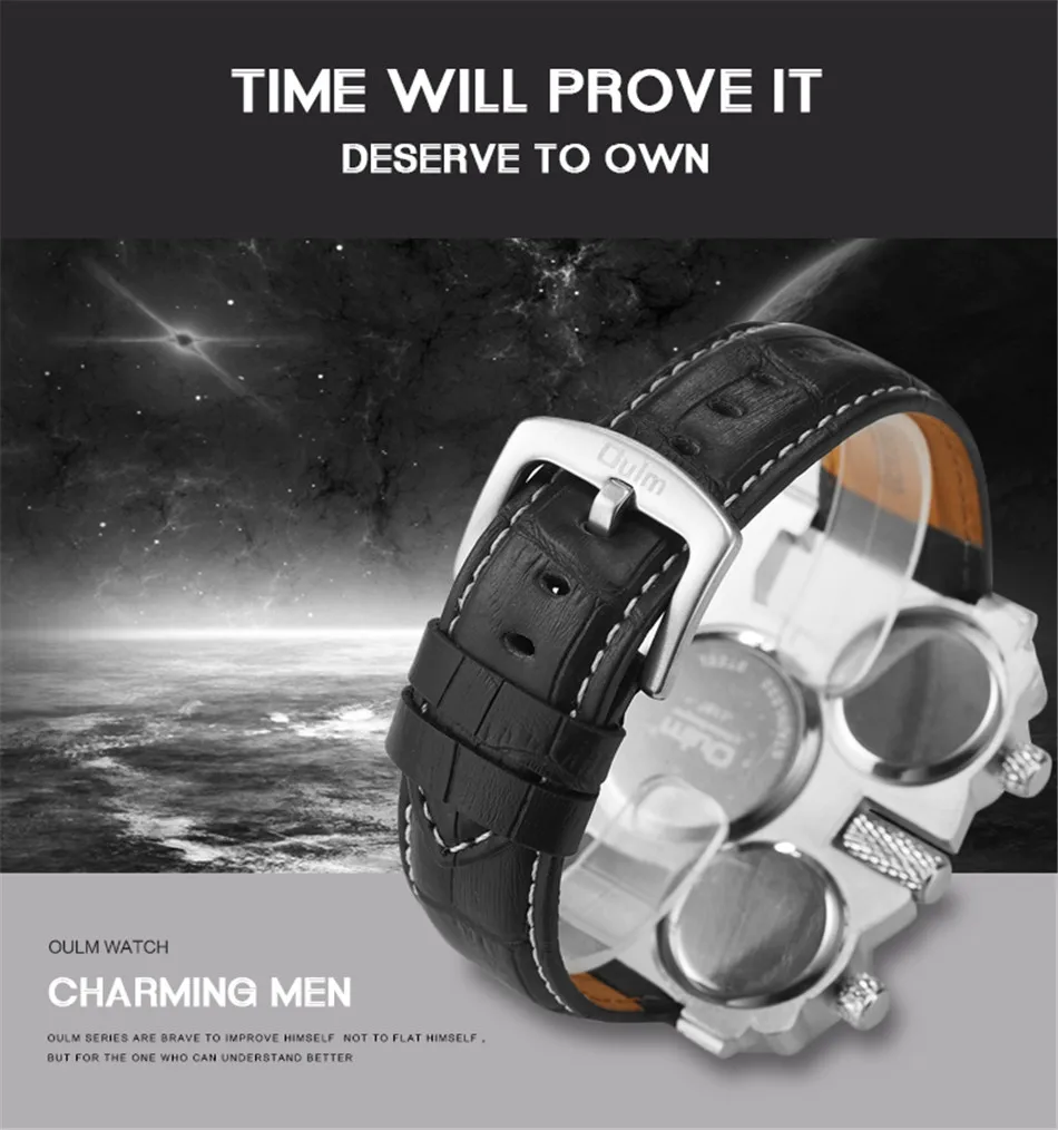 Мужской Рождественский подарок Oulm бренд Waches Man Future Three Quartz Mover для мужчин t Кожаный ремешок аналоговые наручные часы Япония Movt кварцевые часы