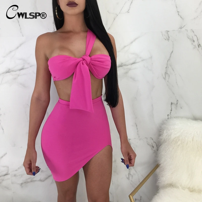 Летнее платье на одно плечо CWLSP милое мини футляр женское облегающее модное