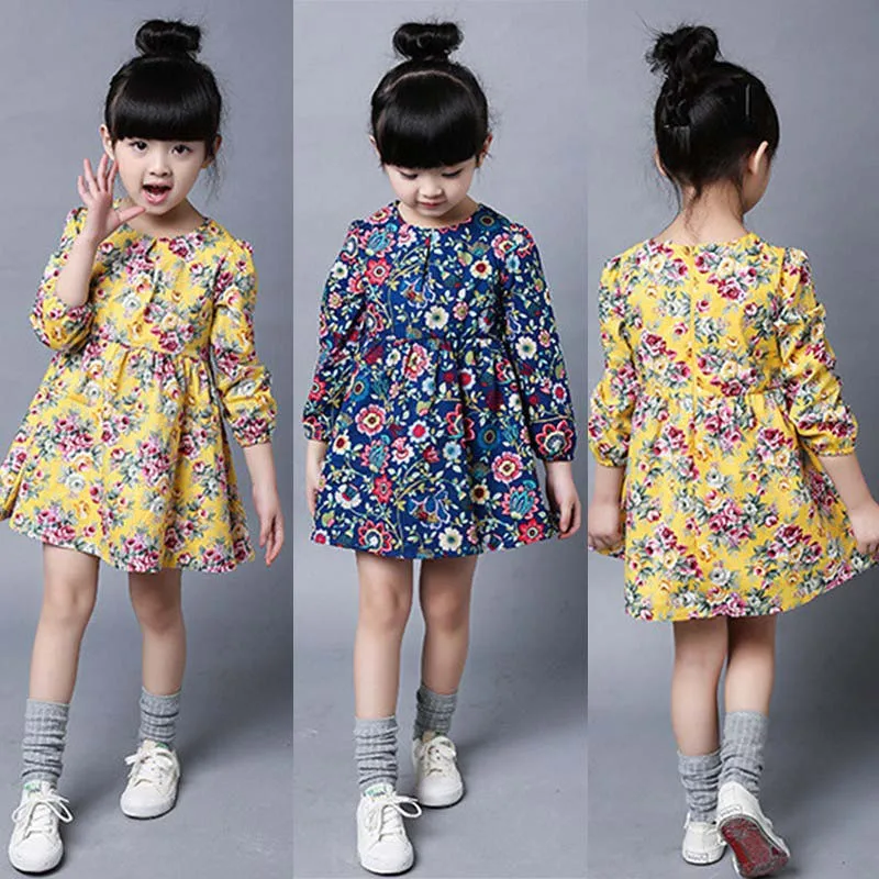 Fashion 2-7Y Toddler Kids Girls Long Sleeve Floral Dress Casual Party Wedding Tutu | Детская одежда и обувь