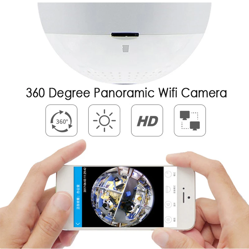 Gadinan светодиодный Белый свет 960P WiFi панорамный CCTV рыбий глаз лампочка ip камера в