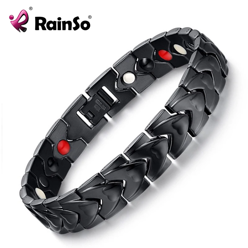 Черный магнитный браслет Rainso из нержавеющей стали с 4 элементами здоровья