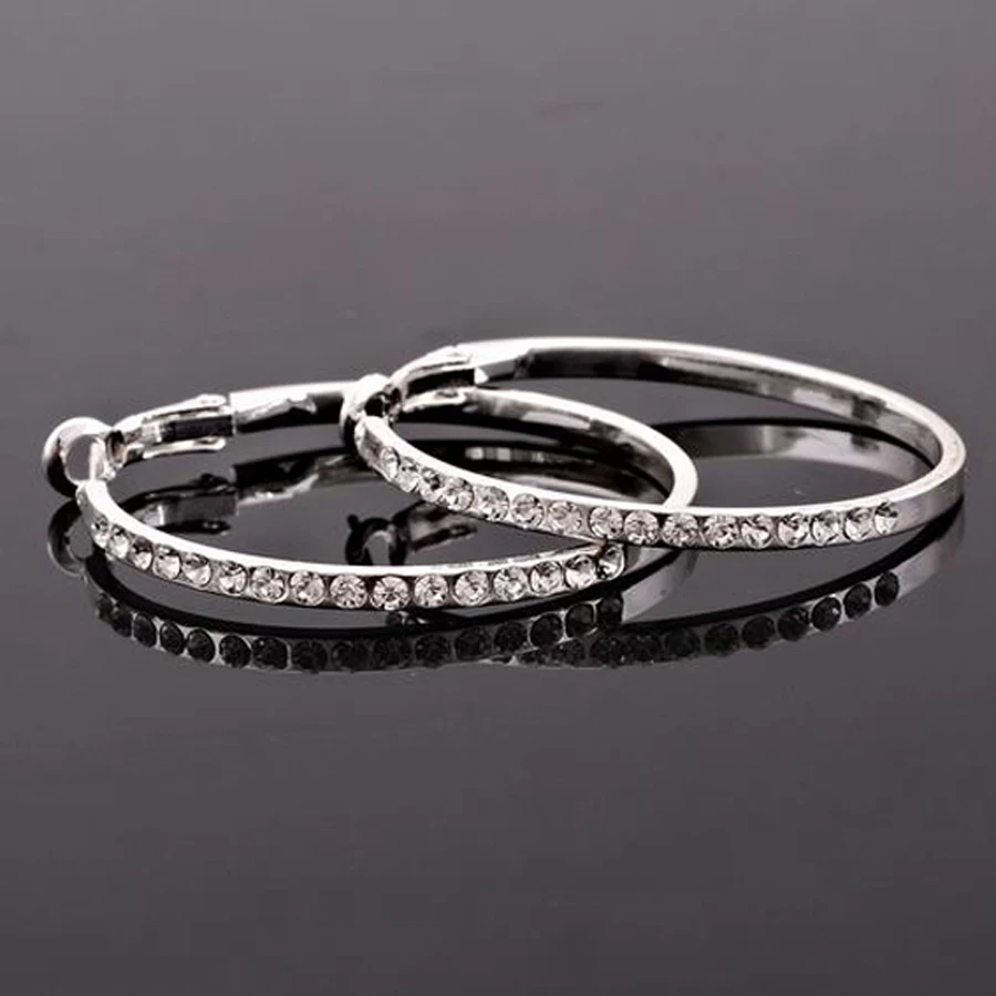 

Fashion big crystal round stainless steel hoop earrings for women