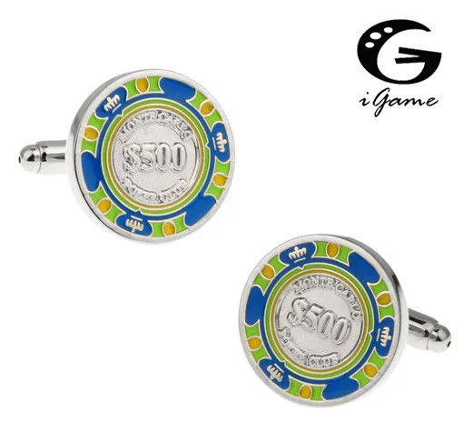 

Men Gift Novelty Cufflinks Wholesale&retail 3 Colors Option Brass Material Fashion Gambling Chips $500 Design