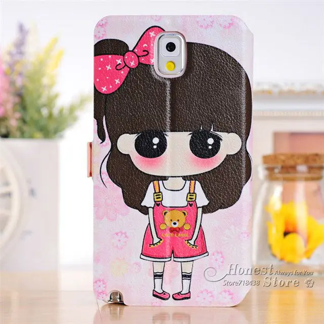 Cute Little Girl S View Big Window Flip PU Leather Case For Samsung Galaxy Note 3 III Note3 N9000 Lovely Cover |
