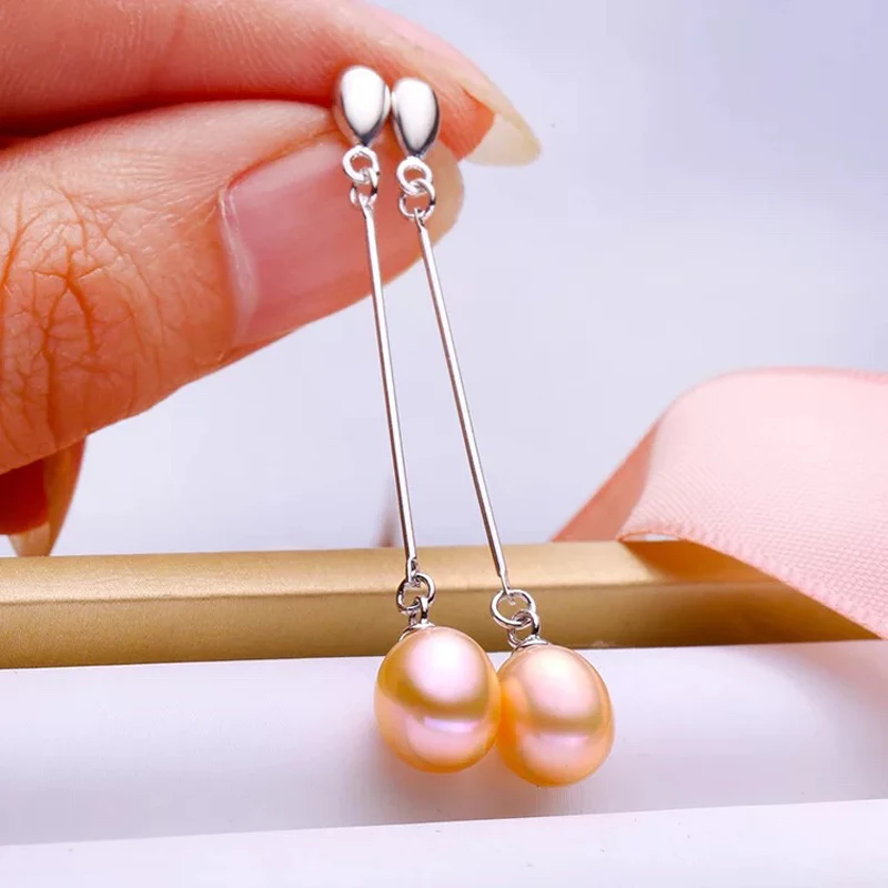pink pearl Earring Новое поступление модные высококачественные натуральные пресноводный черный жемчуг серьги для женщин серебро 925 пробы Роскошные ювелирные изделия подарок - Цвет камня: pink pearl Earring