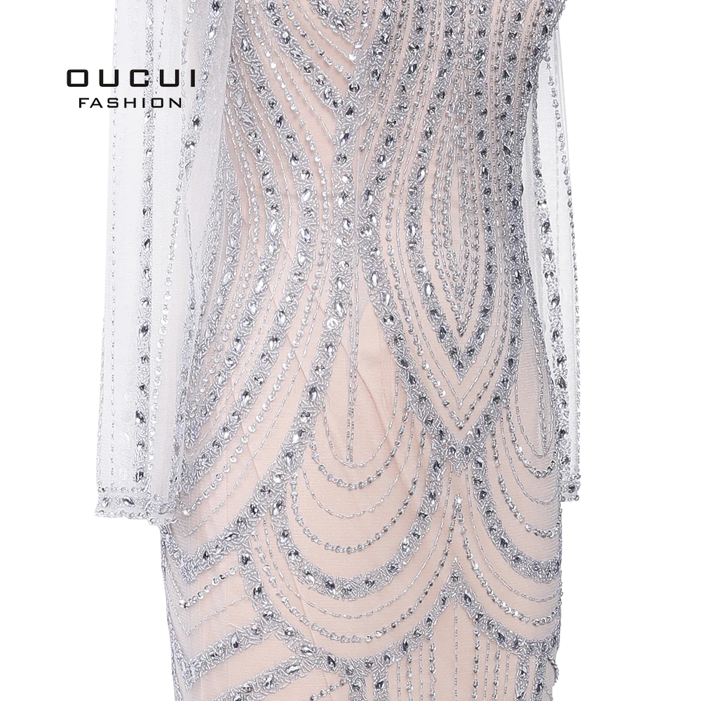 

Dubai New Fashion Luxury Crystal Sequined Long Sleeve Evening Gown Sexy Diamond Glitter Mermaid Robe De Soiree 2019 OL103490
