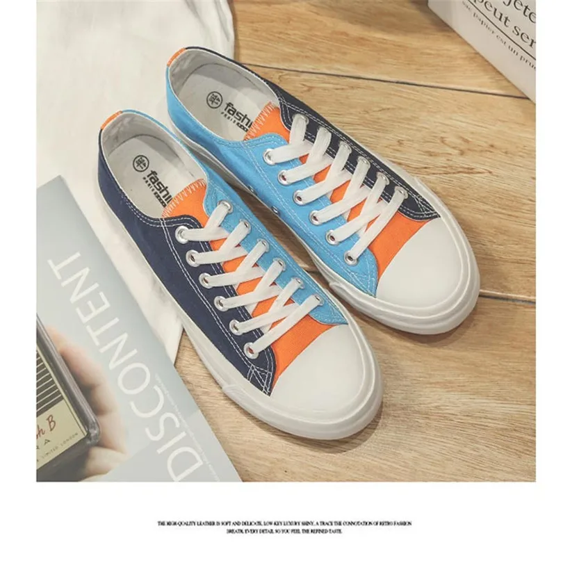 Yellow and blue BINHIIRO/ Мужская Вулканизированная обувь; парусиновые модные Лоскутные Нескользящие кроссовки на плоской резиновой подошве; сезон осень; повседневная мужская обувь - Цвет: Yellow and blue