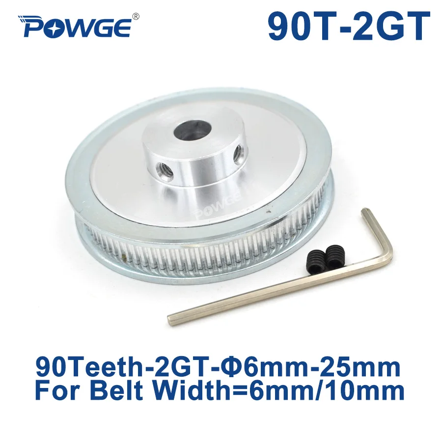 Зубчатый шкив POWGE 90 2GT диаметр отверстия 6/6. Синхронный ремень GT2 шириной 6/10 мм