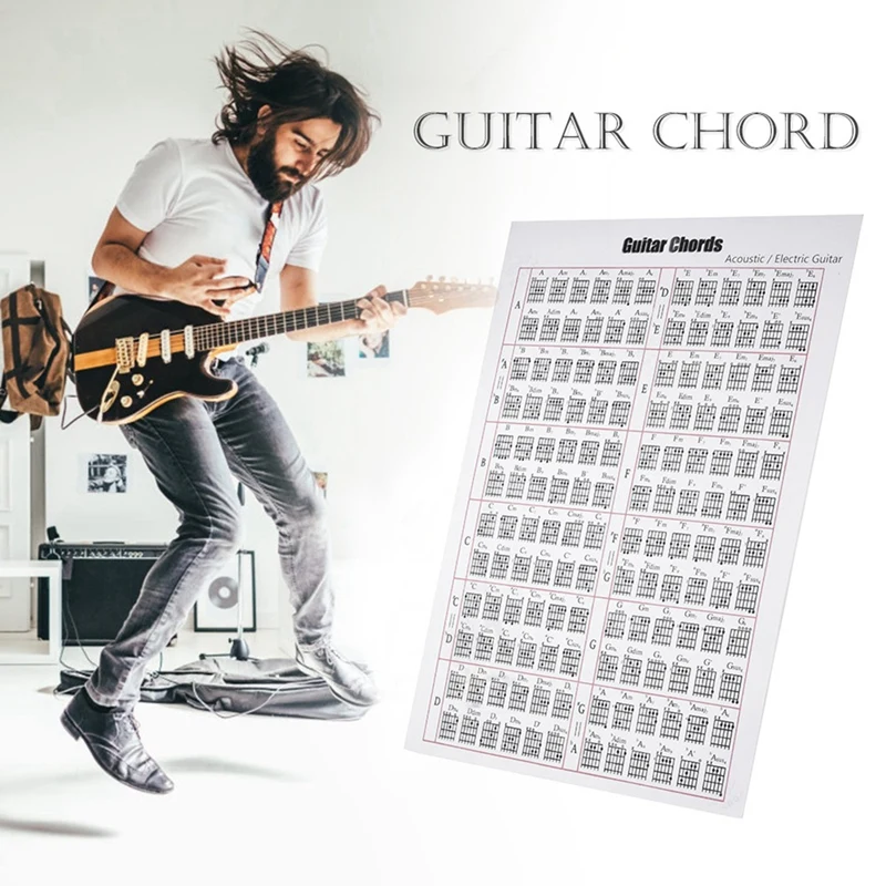 Акустическая/электрическая гитара Chord & Scale Chart Poster Tool Learning Music Aid Reference Tabs 16 дюймов