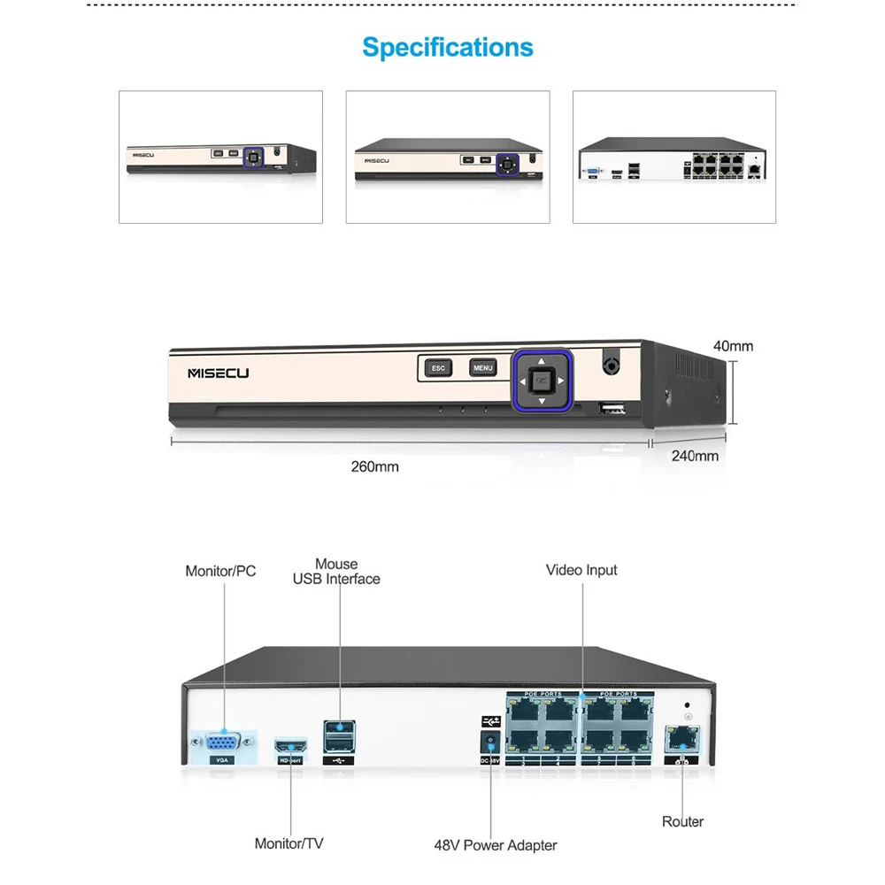 Misecu 4 К H.265/H.264 48 В 8CH POE 2.0MP/3.0MP/4.0MP Hi3516D P2P plug play HDMI металлической решеткой Ночное