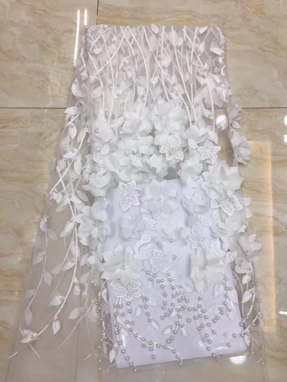 Free shipping 5yards/set High quality French net lace with beads and 3D flower embroidered for wedding decoration! | Дом и сад