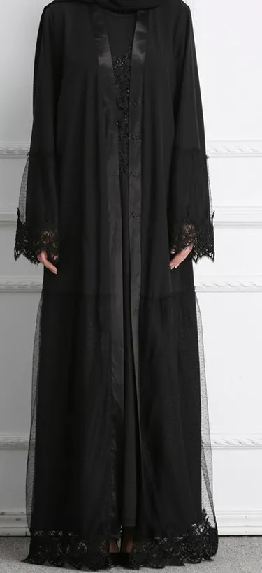 Женское пальто из полиэстера Abayas черного цвета мусульманский длинный кардиган Дубай шарф-болеро Manteau Femme Musulmane Islamic clothes Hijab - Цвет: Abaya