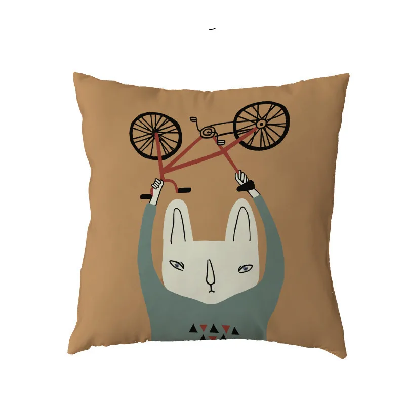 Colorful Fox Pattern Cushion Cover Polyester Peach Skin Cute Animal Personality Rhino Alphabet Cartoon Style Pillow Decoration | Дом и сад