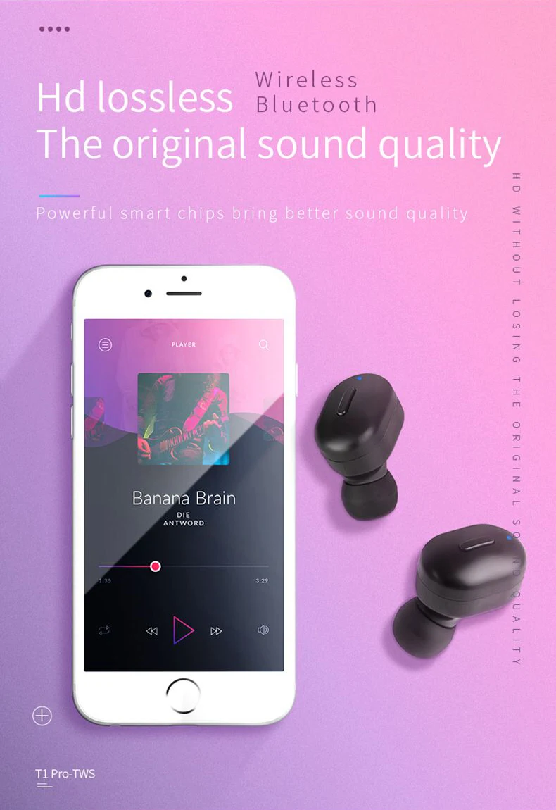 LAUMOX Bluetooth наушники TWS T1 Pro, гарнитура 5,0, беспроводные наушники, 3D стерео гарнитура с микрофоном, наушники, водонепроницаемая зарядная коробка