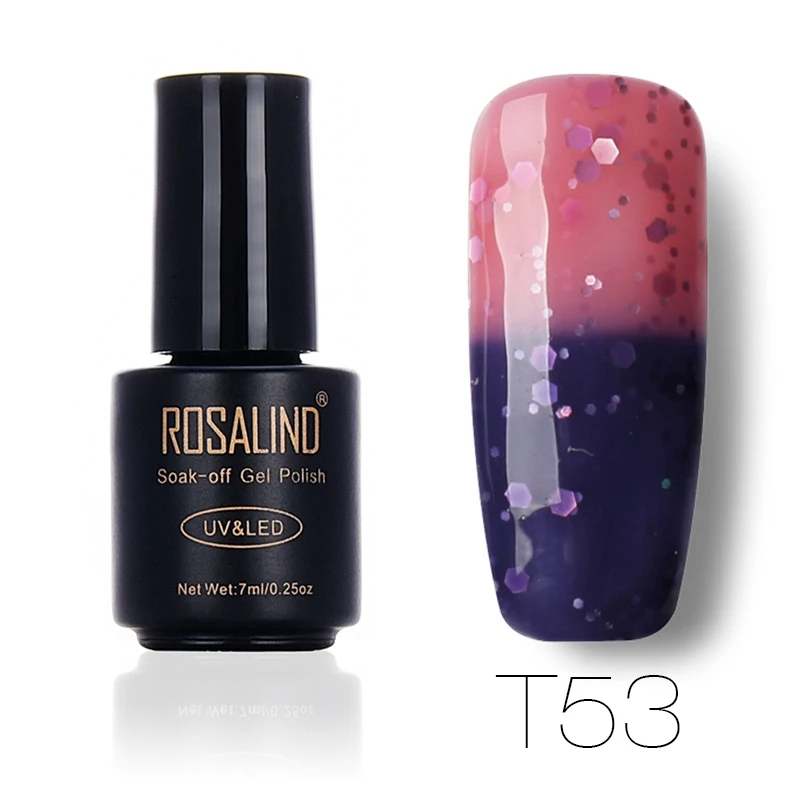 T53 ROSALIND 7 мл изменение температуры лака для ногтей отклеить кисточки для дизайна ногтей лампа для сухой тепловой цветная акриловая краска верхнее базовое пальто - Цвет: T53