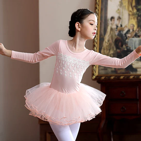 pale pink dress Балетное платье для девочек длинные рукава балетные костюмы 4 многослойная балетная юбка-пачка, детское платье балетное платье-пачка для детей - Цвет: pale pink dress