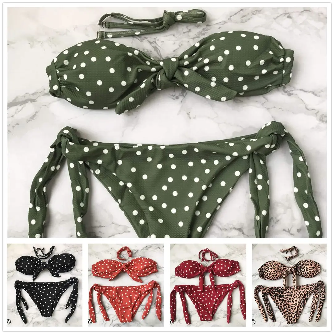 Женский купальник бикини V643B бандо в горошек с узлом 2019|suits for women|suit swimsuit suit |