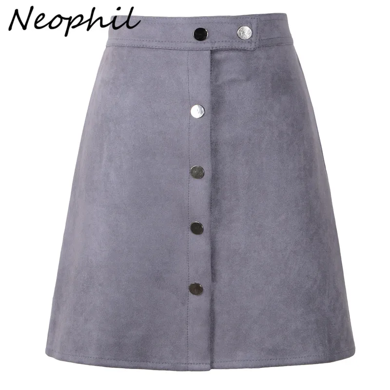 

Neophil 2022 Spring Women Suede Button Mini Vintage Style A Line Skirts High Waist Black Wrap Ladies Short Skirt Tutu Saia S1001