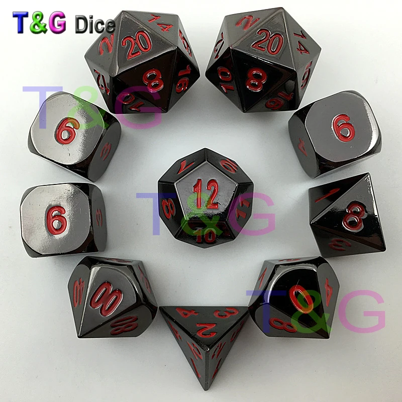 Black and Red Color Solid Metal Polyhedral Role Playing Game RPG Dice Set|set browser|set diceset prices |