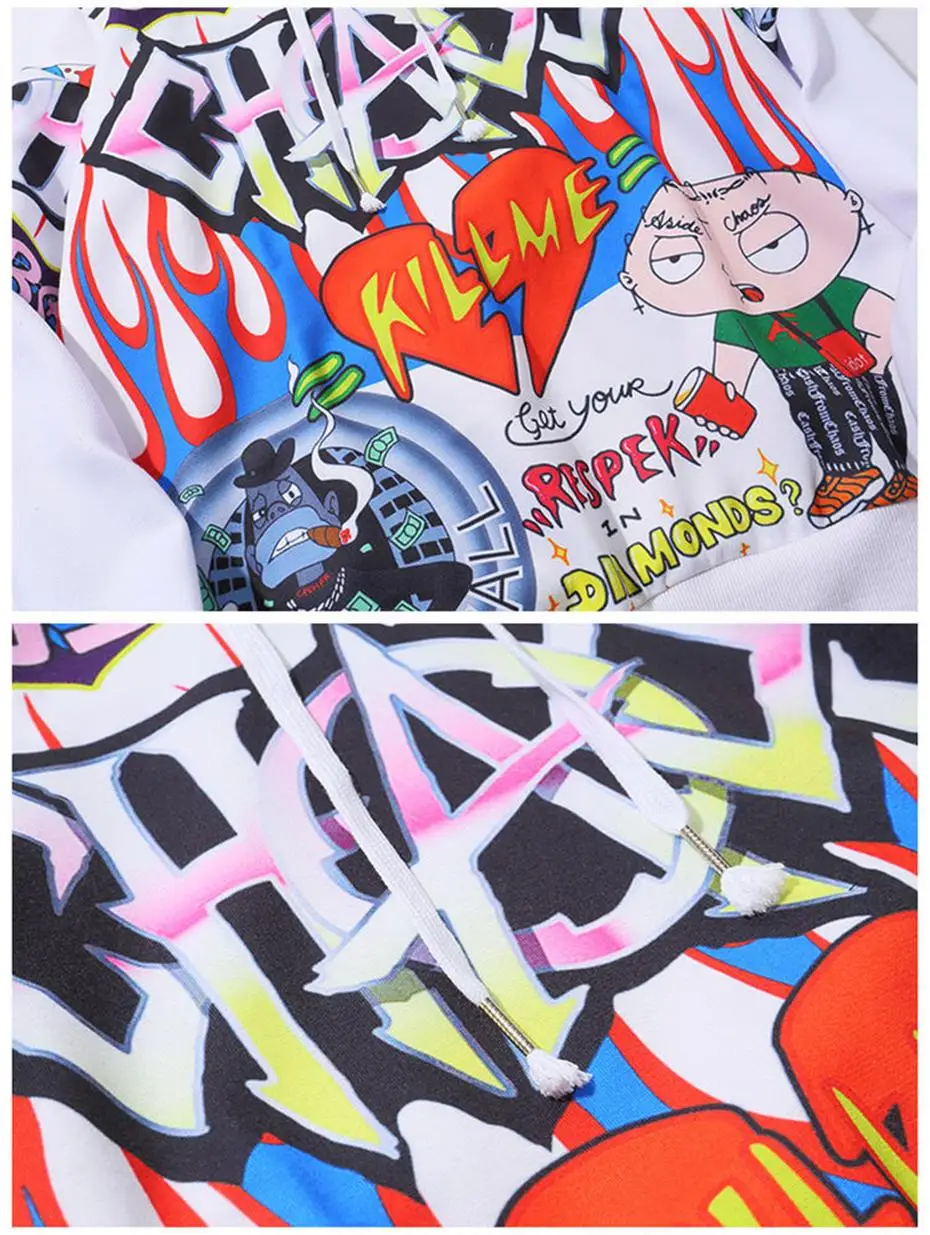 Hip Hop Hoodies Men Women Autumn Winter Letter Graffiti Printed Pullover Hoodie Male Fashion Streetwear Sweatshirts WG343