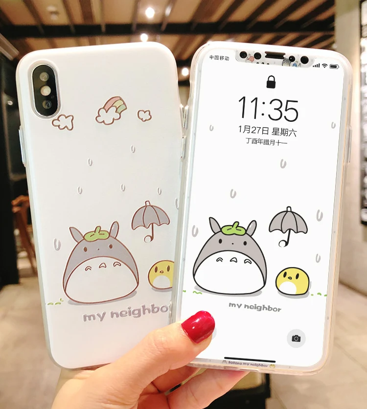 Мультфильм крышка с изображением Тоторо для iPhone X Case &amp плёнка из закалённого