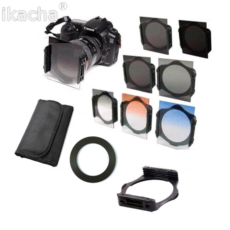 

49 52 55 58 62 67 72 77 82 mm Ring+Square Graduated ND2/ND4/ND8 Orange Blue Camera Lens Filter Kit for Cokin P series Adapter