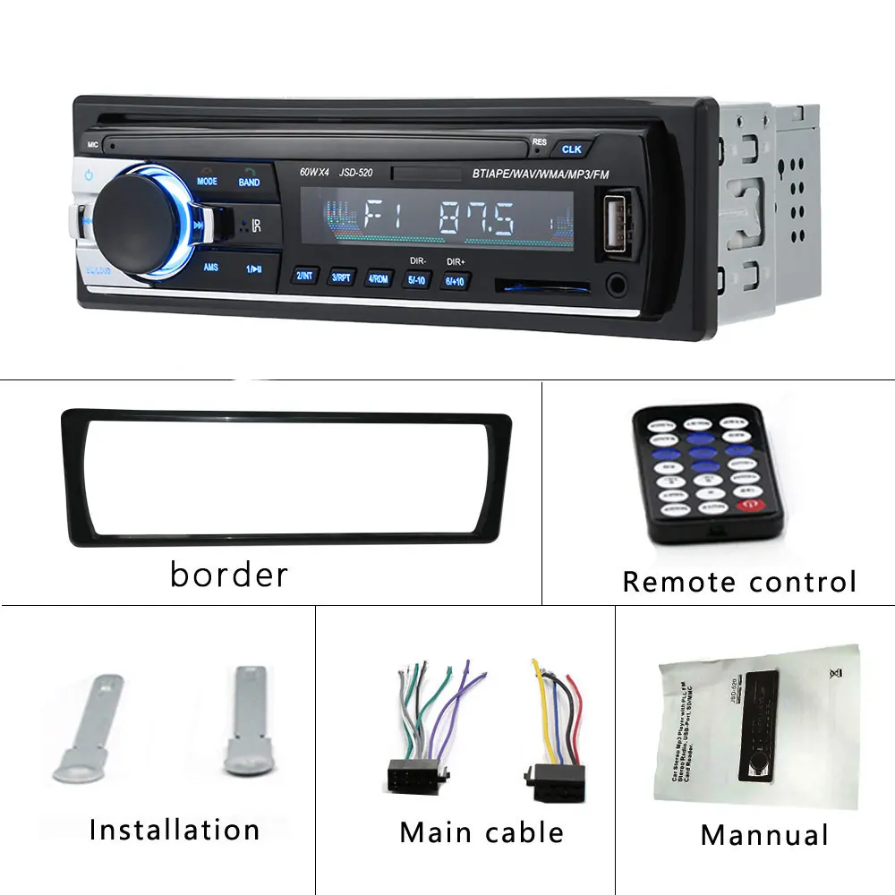 Podofo Car Radio Stereo Player Digital Bluetooth MP3 Player JSD-520 60Wx4 FM Audio Stereo Music USB/SD with In Dash AUX Input images - 6