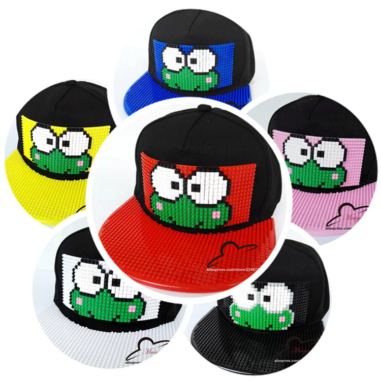 

Fashion Cartoon Frog New Design DIY Brick Snapback Hats For Men Summer Mosaics Cool Hat for Women Detachable caps