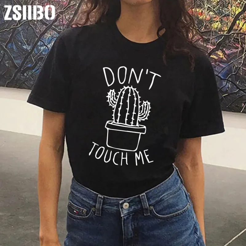 Женская футболка С КАКТУСОМ Don't TOUGH ME черная или белая винтажная Повседневная