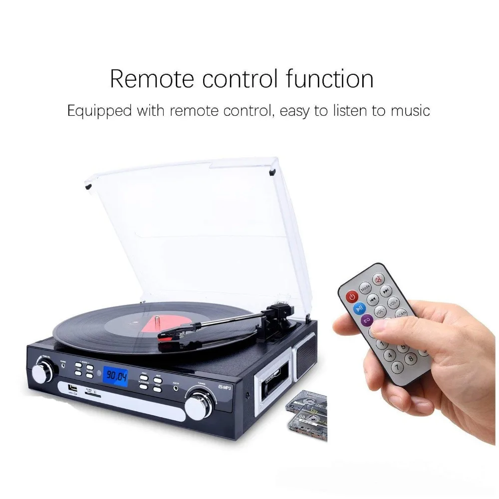 Проигрыватель динамики Bluetooth стерео LP винил чтобы MP3 конвертер кассета радио aux in