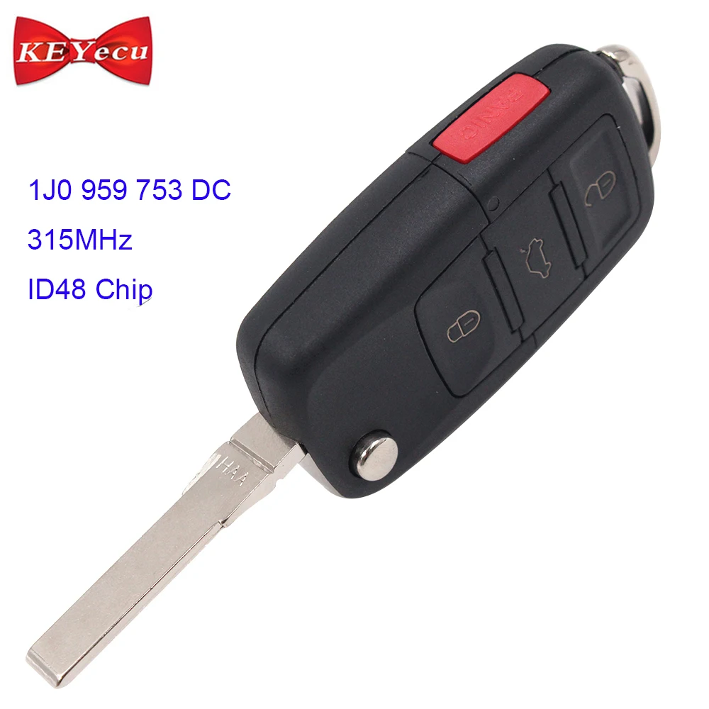 KEYECU для Volkswagen Beetle Golf Passat дистанционный ключ брелок 315 МГц ID48 чип FCC ID: 1J0 959 753DC |