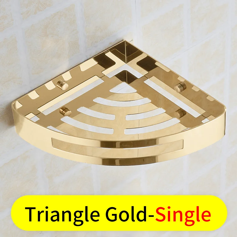Gold-Single Полка для ванной комнаты черная угловая полка из нержавеющей стали держатель полки для ванной комнаты настенная стойка для душа Держатель для шампуня Органайзер - Цвет: Gold-Single