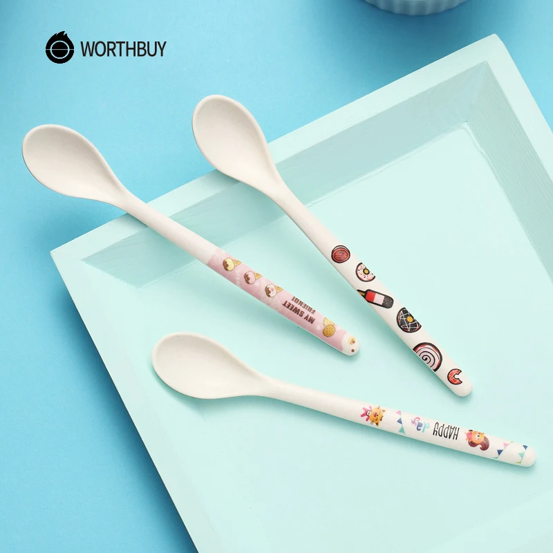 WORTHBUY милая детская бамбуковая кофейная ложка с длинной ручкой десертная чайная