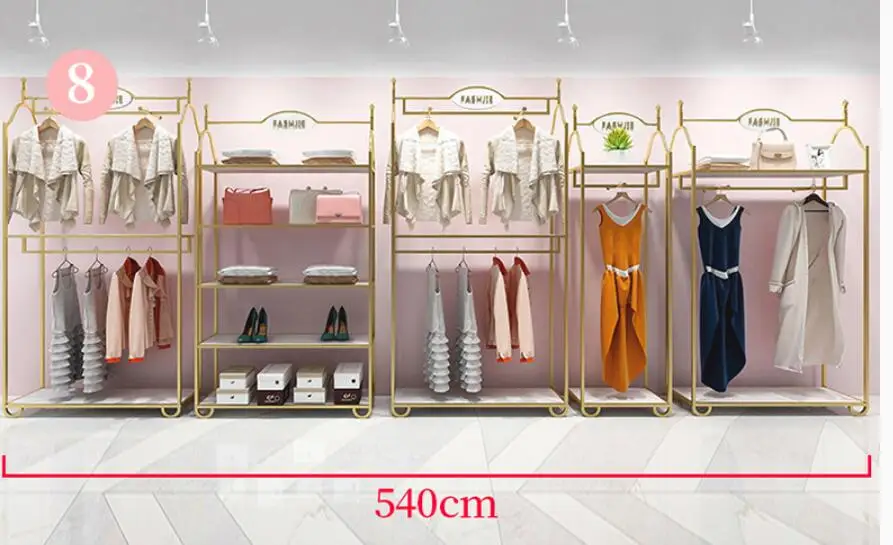 Europe type gold dress shop rack rack high grade clothes rack shoes bag double layer clothing display rack