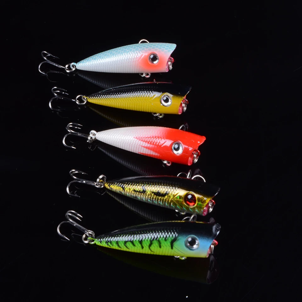 5pc Fishing Lure 6cm Tackle 6.4g Popper Wobblers 5 Color Bait 6# Hook With 3D Eyes | Спорт и развлечения