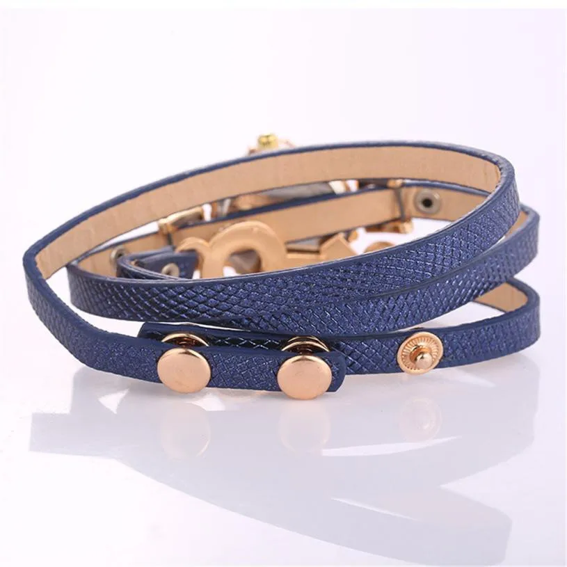 

TZ#501 Women Ladies Leather Decorative Circle Quartz Watch Winding Bracelet