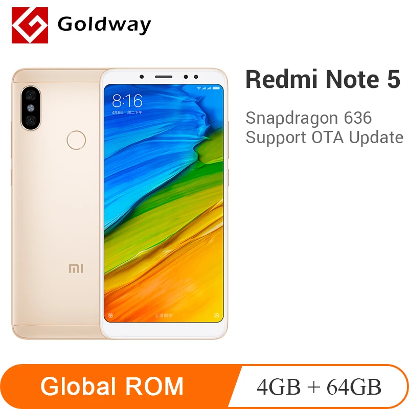 Оригинальный Xiaomi Redmi Note 5 4 Гб ОЗУ 64 ПЗУ Восьмиядерный процессор Snapdragon 636 99 &quot18:9